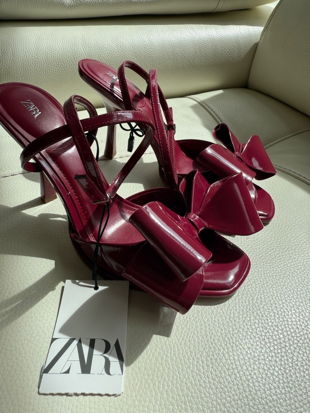 Zara Burgundy‎ Patent Bow-Accent High Heels